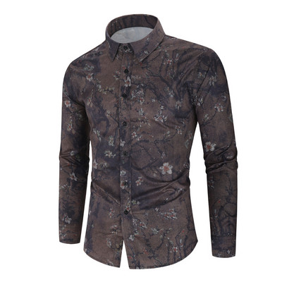 2023 Νέα ανδρικά μεταξωτά σατέν πουκάμισα με φλοράλ εμπριμέ ανδρική λεπτή εφαρμογή με μακρυμάνικο λουλούδι με στάμπα Casual πουκάμισο για πάρτι M-3XL