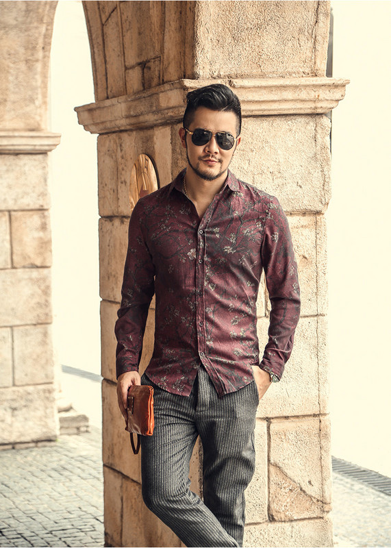 2023 Νέα ανδρικά μεταξωτά σατέν πουκάμισα με φλοράλ εμπριμέ ανδρική λεπτή εφαρμογή με μακρυμάνικο λουλούδι με στάμπα Casual πουκάμισο για πάρτι M-3XL