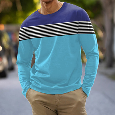 Uus puuvillane triibuline T-särk meestele pikkade varrukatega topsid O-kaelusega pullover Suuremõõtmelised sügisriided Sport vabaaja meeste särgi särgid 2023