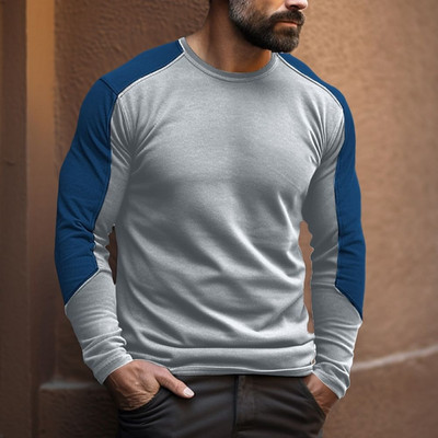 Uus puuvillane triibuline T-särk meestele pikkade varrukatega topsid O-kaelusega pullover Suuremõõtmelised sügisriided Sport vabaaja meeste särgi särgid 2023