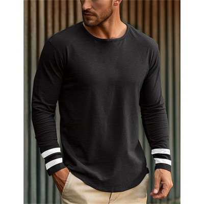 Uus puuvillane triibuline T-särk meestele pikkade varrukatega topsid O-kaelusega pullover Suuremõõtmelised sügisriided Sport vabaaja meeste särgi särgid 2023