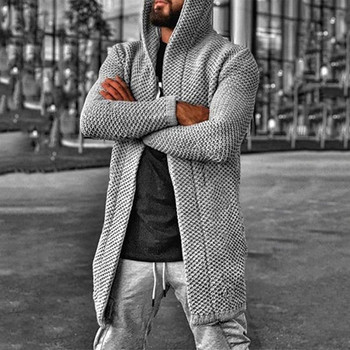 Мъжка плетена жилетка Едноцветна жилетка с дълъг ръкав Пуловер Есен Зима Удебеляване Топло мъжко плетено яке Връхни дрехи