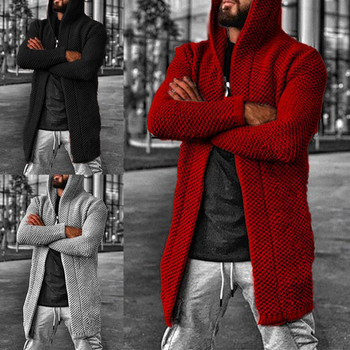 Мъжка плетена жилетка Едноцветна жилетка с дълъг ръкав Пуловер Есен Зима Удебеляване Топло мъжко плетено яке Връхни дрехи