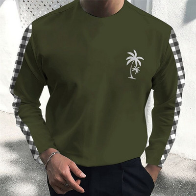 Nova karirana majica kratkih rukava Pamuk Muška jesenska odjeća Kokosova palma Grafička odjeća Ulična odjeća Prevelike majice dugih rukava Muška majica majica