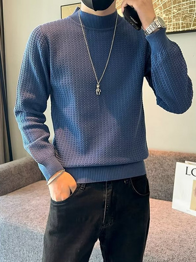 Nauji megztiniai Vyriški medvilniniai žieminiai šilti megzti vienspalviai drabužiai O formos kaklo megztiniai viršutiniai vyriški prekės ženklo drabužiai trikotažas Hombre B21