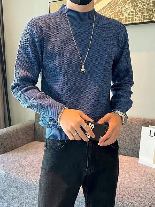 Nauji megztiniai Vyriški medvilniniai žieminiai šilti megzti vienspalviai drabužiai O formos kaklo megztiniai viršutiniai vyriški prekės ženklo drabužiai trikotažas Hombre B21