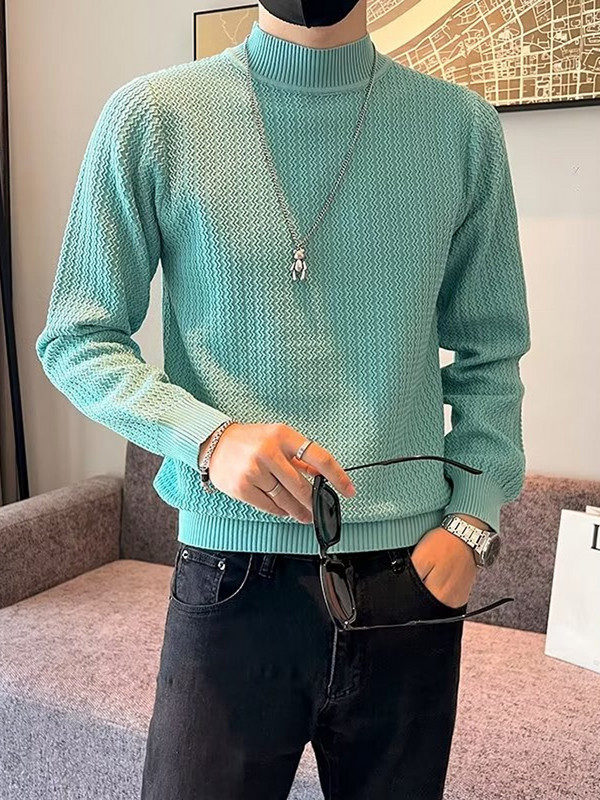 Nauji megztiniai Vyriški medvilniniai žieminiai šilti megzti vienspalviai drabužiai O formos kaklo megztiniai viršutiniai vyriški prekės ženklo drabužiai trikotažas Hombre B21