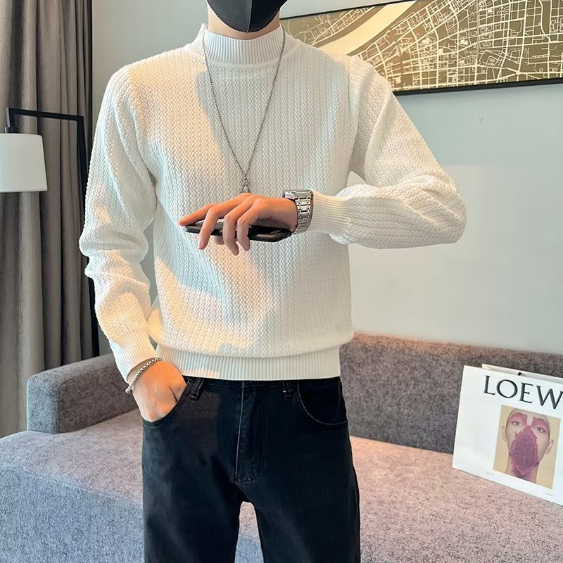 Nauji megztiniai Vyriški medvilniniai žieminiai šilti megzti vienspalviai drabužiai O formos kaklo megztiniai viršutiniai vyriški prekės ženklo drabužiai trikotažas Hombre B21