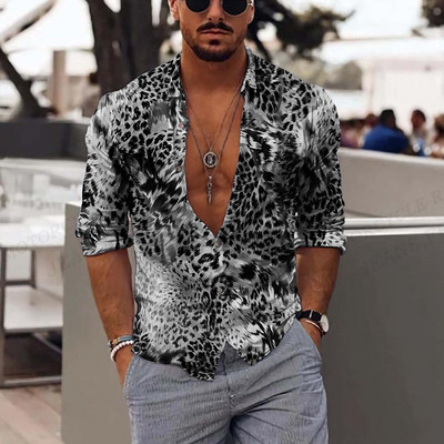 Hawaii košulje dugih rukava Muška modna košulja Leopard bluze Cuba bluza za plažu Muška odjeća Preokrenuti vocation Camisas