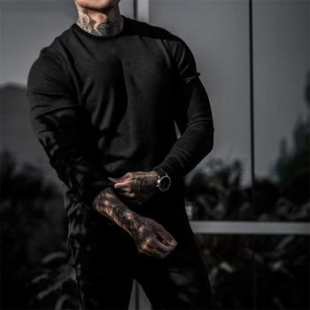 Ανδρικό πουλόβερ μακρυμάνικο μπλουζάκι μονόχρωμο Bodybuilding Φθινοπωρινό ανοιξιάτικο πουλόβερ casual μόδας πουκάμισο προπόνησης