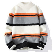 Novi muški pleteni pulover, ležerni na pruge, muški široki, ležerni pulover, pulover odgovarajuće boje, pleteni puloveri s okruglim izrezom B81