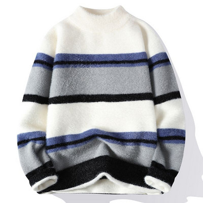 Novi muški pleteni pulover, ležerni na pruge, muški široki, ležerni pulover, pulover odgovarajuće boje, pleteni puloveri s okruglim izrezom B81