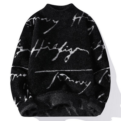 Novi muški pleteni pulover, ležerni na pruge, muški široki, ležerni pulover, pulover odgovarajuće boje, pleteni puloveri s okruglim izrezom B81