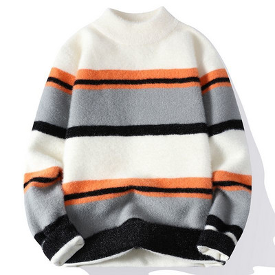 Novi muški pleteni pulover, ležerni na pruge, muški široki, ležerni pulover, pulover odgovarajuće boje, pleteni puloveri s okruglim izrezom B81