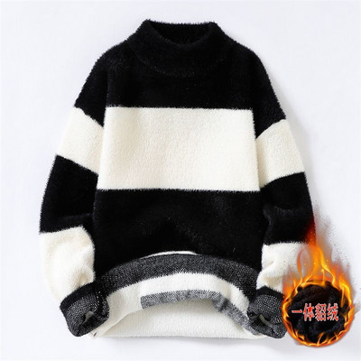 Novi muški pleteni pulover, ležerni na pruge, muški široki, ležerni pulover, pulover odgovarajuće boje, pleteni puloveri s okruglim izrezom B81