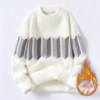 Novi muški pleteni pulover, ležerni na pruge, muški široki, ležerni pulover, pulover odgovarajuće boje, pleteni puloveri s okruglim izrezom B81