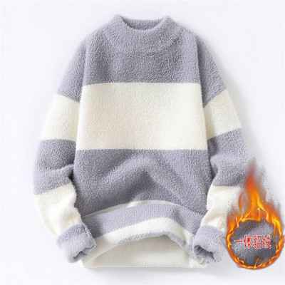 Novi muški pleteni pulover, ležerni na pruge, muški široki, ležerni pulover, pulover odgovarajuće boje, pleteni puloveri s okruglim izrezom B81