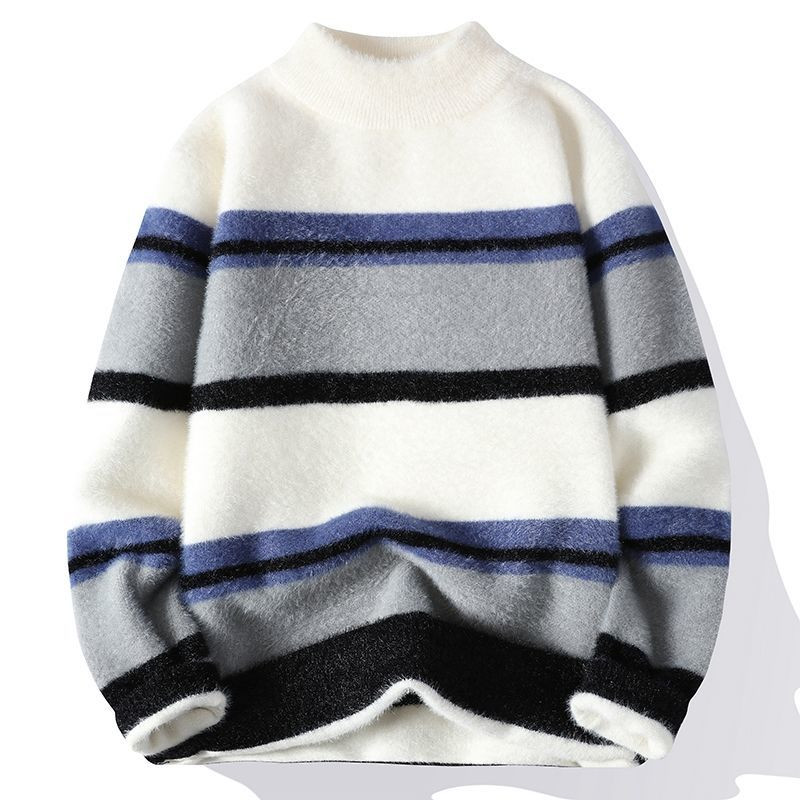 Novi muški pleteni pulover, ležerni na pruge, muški široki, ležerni pulover, pulover odgovarajuće boje, pleteni puloveri s okruglim izrezom B81