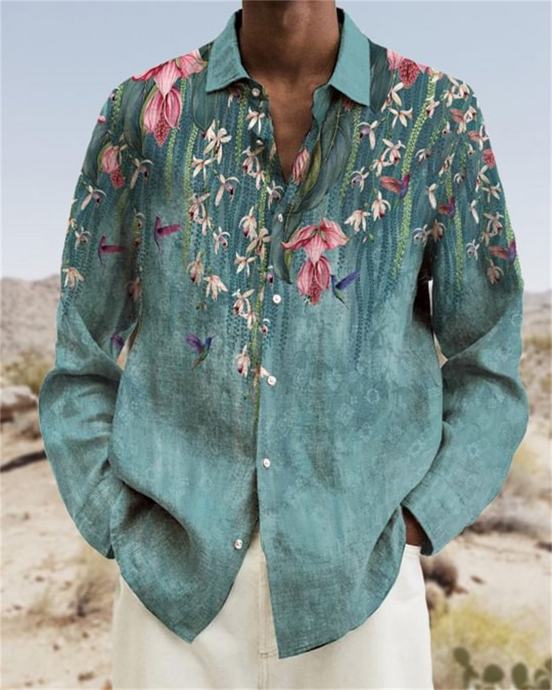 2023. aasta uus moodne meeste kvaliteetne vabaaja polokraega pikkade varrukatega särk Creative Butterfly Print Pehmest ja tervislikust materjalist top