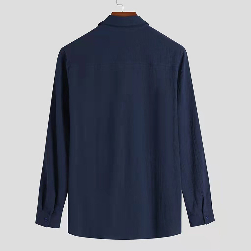 Ανοιξιάτικο φθινόπωρο, μονόχρωμο ανδρικό πουκάμισο με μακρυμάνικο κουμπιά, λινό πουκάμισο από βαμβάκι, ανδρική μπλούζα Camisa Masculina Streetwear