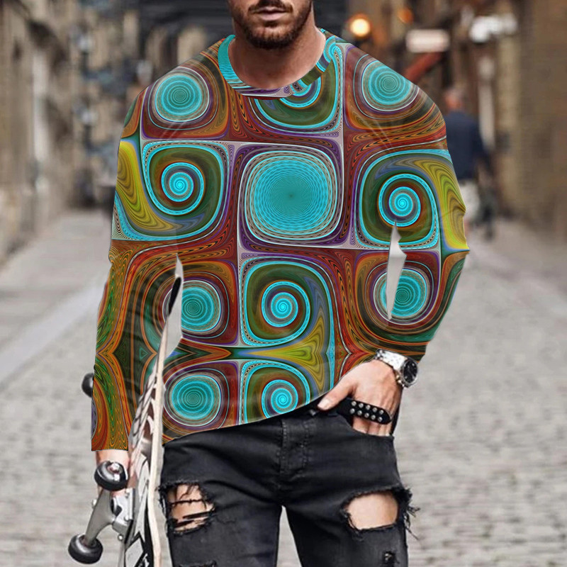 Euroopa ja Ameerika populaarne vaba aja meeste spordiala 3D digitaalprintimise t-särk tänavatrend 3D printimine pikkade varrukatega t-särk 2022