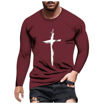 Ανδρικό μπλουζάκι Casual Fashion Φθινόπωρο Χειμώνας 3D Εκτύπωση Μόδας σταυρός με στρογγυλή λαιμόκοψη ανδρικό μακρυμάνικο 2021
