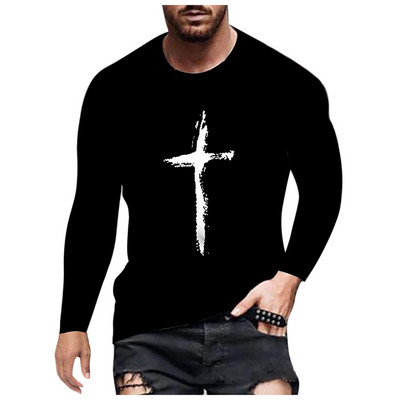Ανδρικό μπλουζάκι Casual Fashion Φθινόπωρο Χειμώνας 3D Εκτύπωση Μόδας σταυρός με στρογγυλή λαιμόκοψη ανδρικό μακρυμάνικο 2021