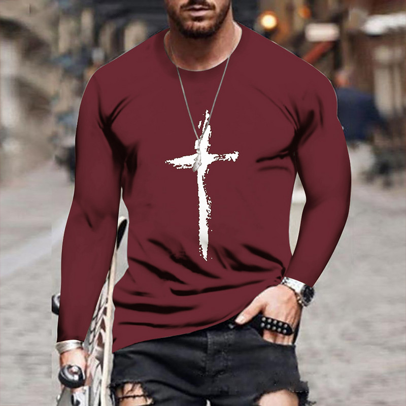 Ανδρικό μπλουζάκι Casual Fashion Φθινόπωρο Χειμώνας 3D Εκτύπωση Μόδας σταυρός με στρογγυλή λαιμόκοψη ανδρικό μακρυμάνικο 2021