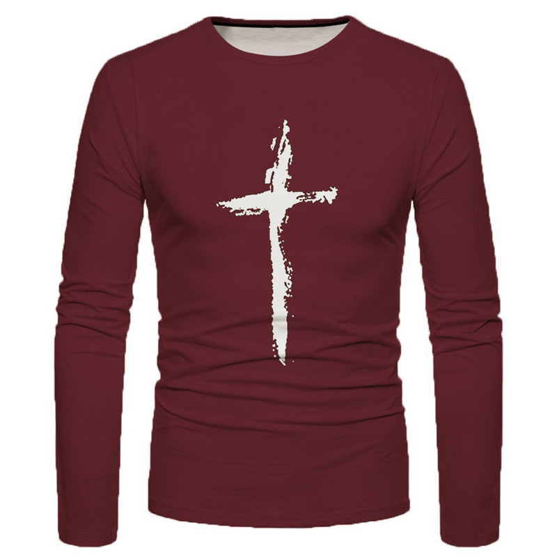 Ανδρικό μπλουζάκι Casual Fashion Φθινόπωρο Χειμώνας 3D Εκτύπωση Μόδας σταυρός με στρογγυλή λαιμόκοψη ανδρικό μακρυμάνικο 2021