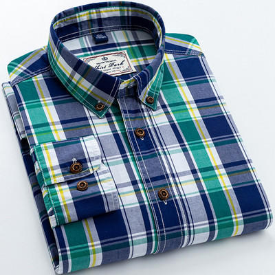 Inglismaa stiilis kontrastsed vabaaja ruudulised särgid taskuteta nööpidega pehme 100% puuvillane pikkade varrukatega standardse sobivusega ruuduline särk