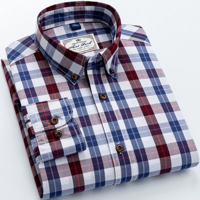 Inglismaa stiilis kontrastsed vabaaja ruudulised särgid taskuteta nööpidega pehme 100% puuvillane pikkade varrukatega standardse sobivusega ruuduline särk
