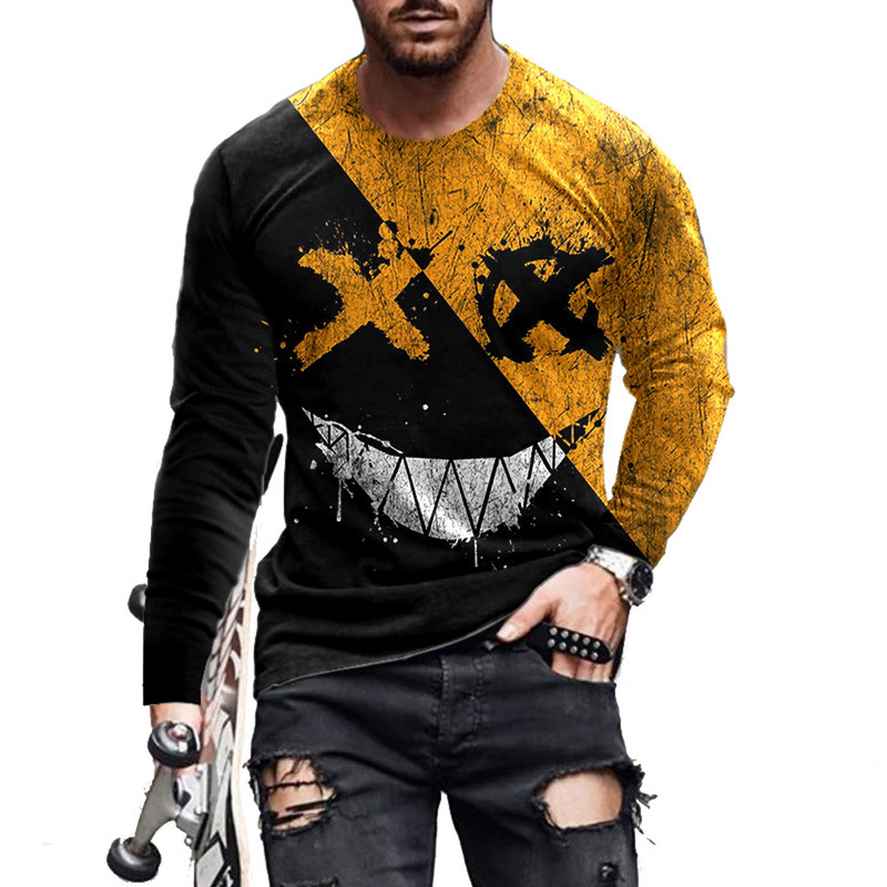 2022 νέο καλοκαιρινό ανδρικό μπλουζάκι hip-hop τρισδιάστατο νέο καρτούν εκτύπωσης τρισδιάστατων μοτίβων με μακριά μανίκια casual σπορ μόδας