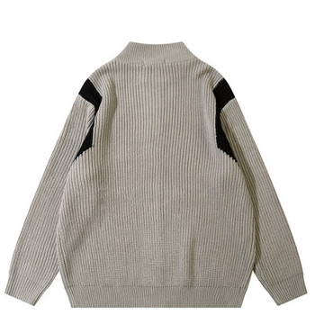 Плетен пуловер Мъжки нови цветни шевове, плетена жилетка с цип, свободни ежедневни пуловери за двойки, яке