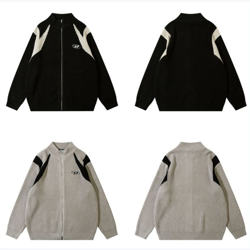 Pleteni džemper, muški novi šavovi, kontrastna boja, pleteni kardigan s patentnim zatvaračem, široka jakna za ležerne pulovere u ulici