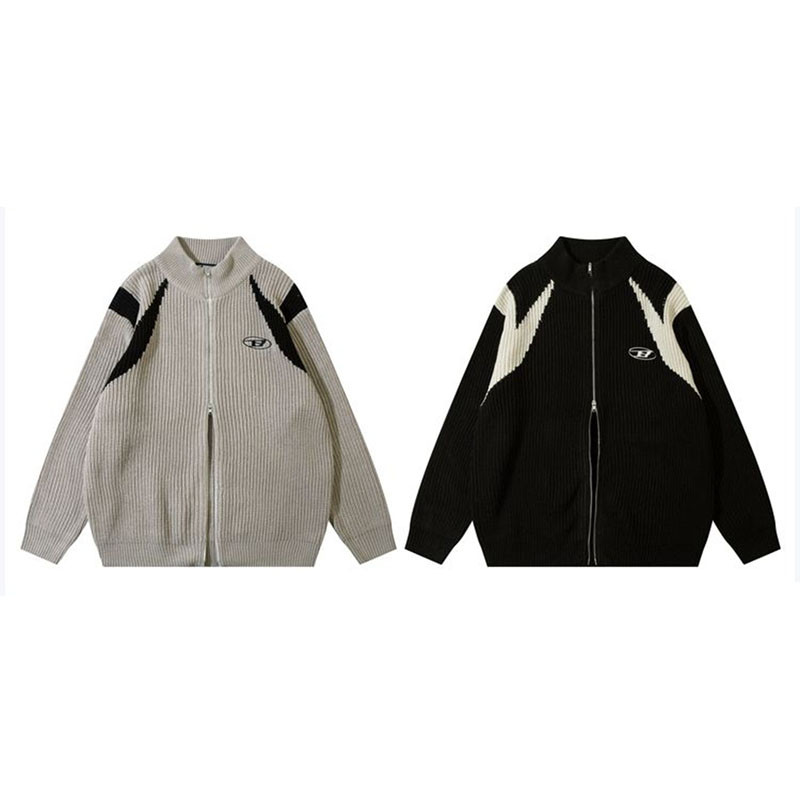 Pleteni džemper, muški novi šavovi, kontrastna boja, pleteni kardigan s patentnim zatvaračem, široka jakna za ležerne pulovere u ulici