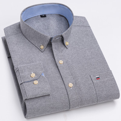 Meeste 100% puuvillased pikkade varrukatega ruudulised ruudulised särgid, üheainsa plaastriga tasku Standardse sobivusega nööbiga triibuline vabaaja Oxfordi särk