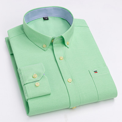 Meeste 100% puuvillased pikkade varrukatega ruudulised ruudulised särgid, üheainsa plaastriga tasku Standardse sobivusega nööbiga triibuline vabaaja Oxfordi särk