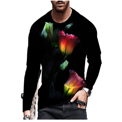 2021. aasta uus Euroopa ja Ameerika suvine hip-hop meeste 3D T-särk uus koomiksitrükk rooside pikkade varrukatega vabaaja moespordialad