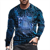 2021. Nova muška modna ležerna majica dugih rukava s 3D ispisom Circuit Board široka sportska majica s okruglim izrezom u punk stilu