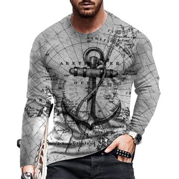Μακρυμάνικο πουκάμισο 3DT Fashion Anchor Ψηφιακή εκτύπωση Χάρτης 2022 Άνοιξη και Φθινόπωρο Casual Spot Loose T-shirt