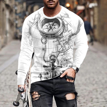 Μακρυμάνικο πουκάμισο 3DT Fashion Anchor Ψηφιακή εκτύπωση Χάρτης 2022 Άνοιξη και Φθινόπωρο Casual Spot Loose T-shirt
