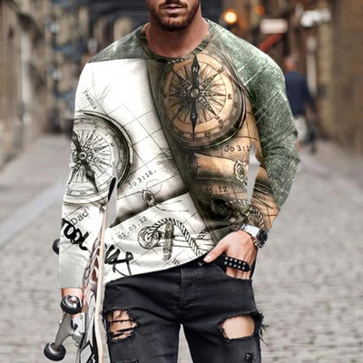 3DT košulja dugih rukava Fashion Anchor Digital Printing Map 2022 Proljeće i jesen Ležerna široka majica kratkih rukava