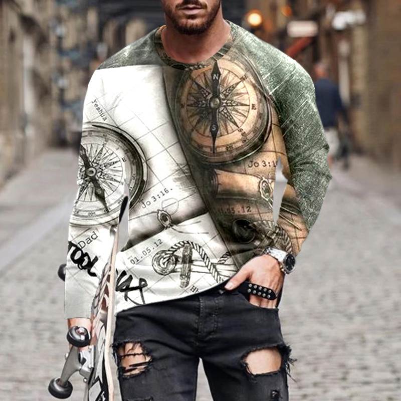 3DT košulja dugih rukava Fashion Anchor Digital Printing Map 2022 Proljeće i jesen Ležerna široka majica kratkih rukava