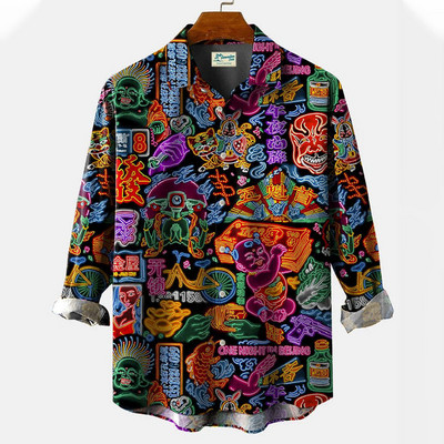 Uus meeste pikkade varrukatega särk Sügisnööbiga äriline vabaajarõivastega meeste retrovärvsärk meestele T-särk Streetwear pluus