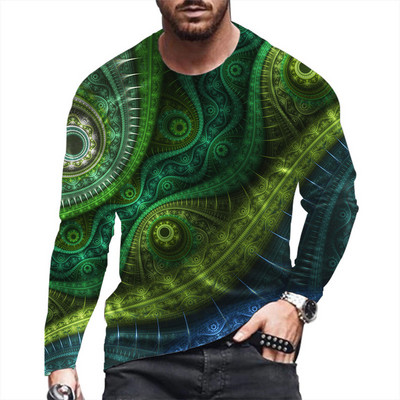 2022. aasta meeste uued pikkade varrukatega 3D-printimine, moodne vabaaja T-särk, joonega ruudukujuline vaba sportlik ümarkaelus, punk-stiilis