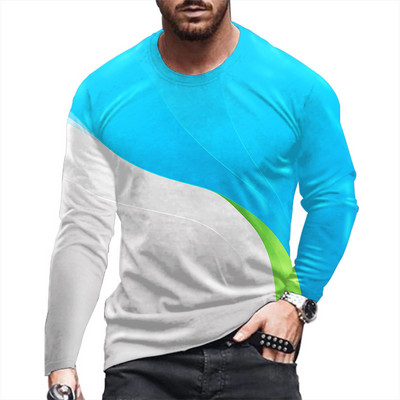 2022. aasta meeste uued pikkade varrukatega 3D-printimine, moodne vabaaja T-särk, joonega ruudukujuline vaba sportlik ümarkaelus, punk-stiilis