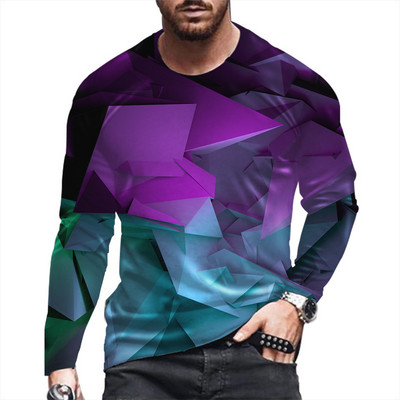 2022. aasta meeste uued pikkade varrukatega 3D-printimine, moodne vabaaja T-särk, joonega ruudukujuline vaba sportlik ümarkaelus, punk-stiilis