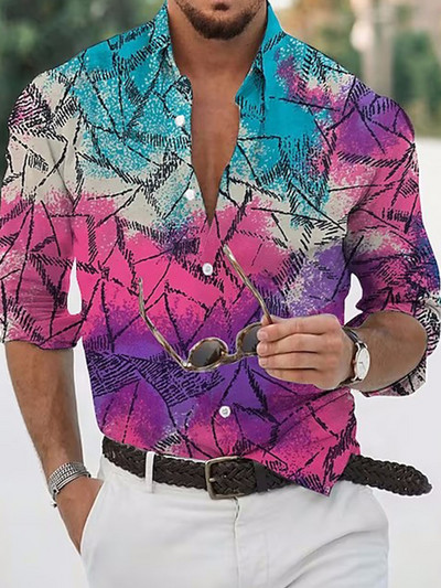 Uued luksuslikud meeste särgid, lahtikäiva kraega särk vabaaja lilleprintidega 2023 pikkade varrukatega topid Meeste riided Klubi peokardigan