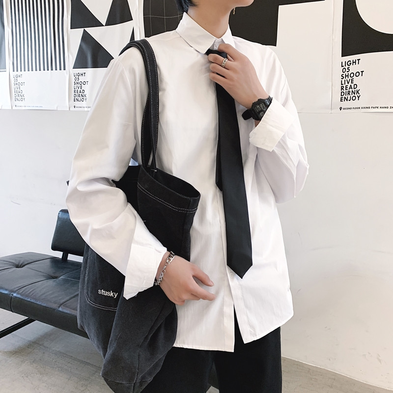 Ανδρικά πουκάμισα με μακρυμάνικο πουκάμισο με γυριστό γιακά Λευκό Μεγάλο μέγεθος 5XL Κορεάτικο Σχολείο Μαθητές Ανδρικά Preppy-style Trendy Casual Form