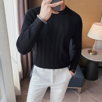 Fashion Pullover Meeste kampsun Korea vabaaja triibuline ühevärviline kampsun Meeste kaelusega elastne kitsas kampsun õhuke kootud top 3XL